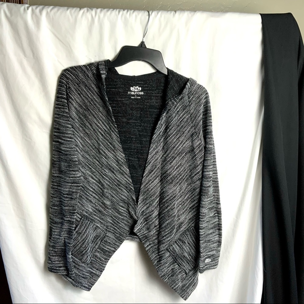 Maurices Black White Marbled Cardigan Hoodie Sm